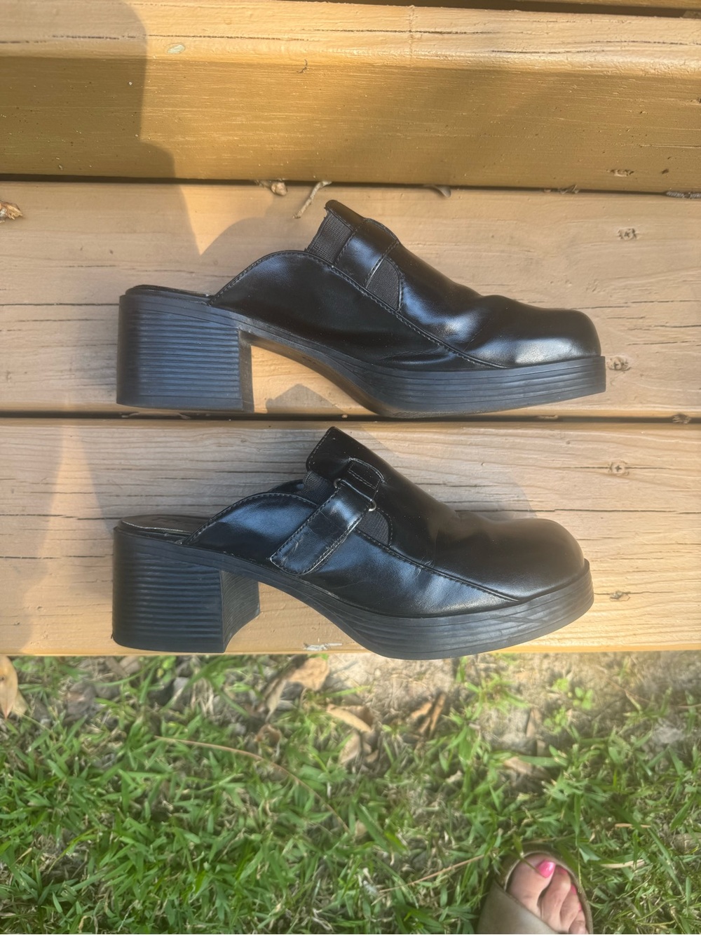 Mudd Black Slip-On Block Heel Mules